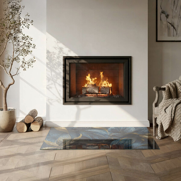 Rectangular glass hearth Elegant leaves in texture