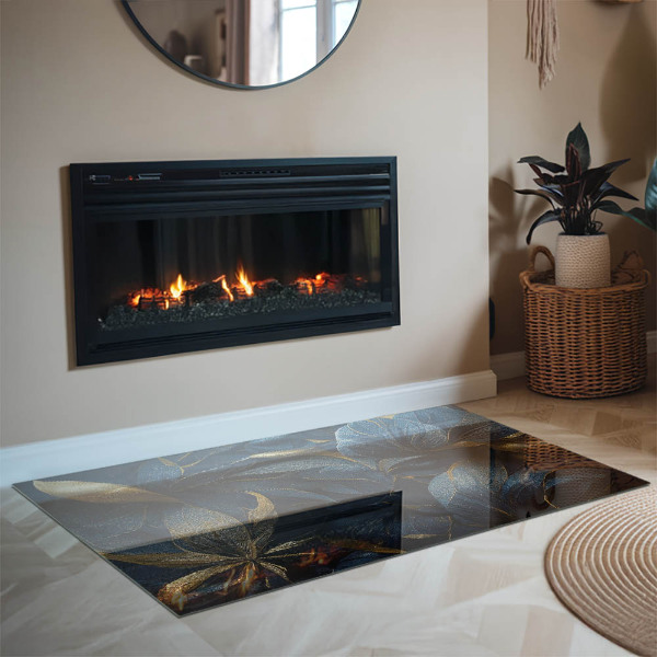 Rectangular glass hearth Elegant leaves in texture