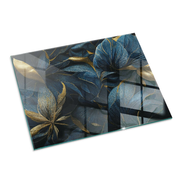 Rectangular glass hearth Elegant leaves in texture