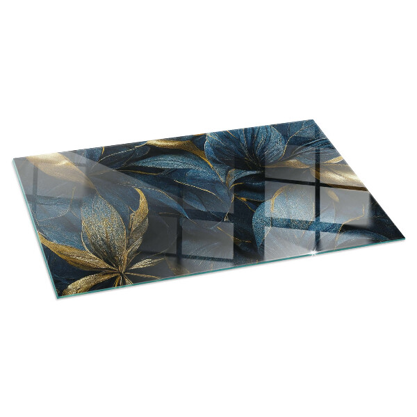 Rectangular glass hearth Elegant leaves in texture