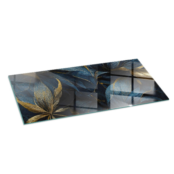 Rectangular glass hearth Elegant leaves in texture