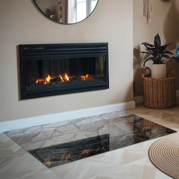 Rectangular glass hearth Natural stone pattern