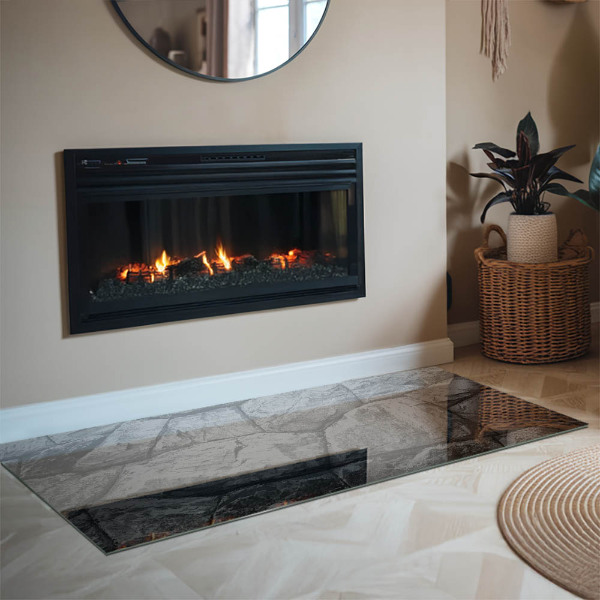 Rectangular glass hearth Natural stone pattern