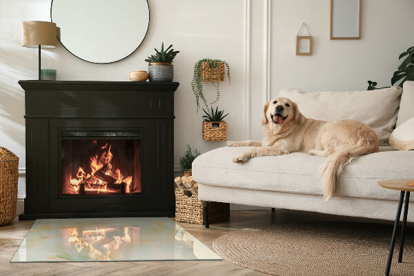 Rectangular glass hearth Abstract marble pattern