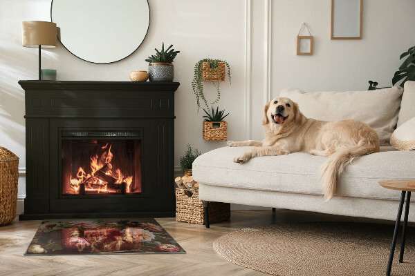 Rectangular glass hearth for log burner Flower bouquet in detail