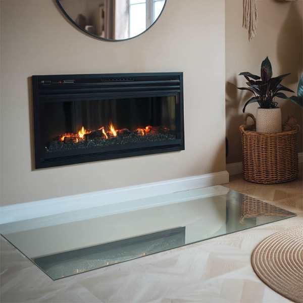Rectangular glass hearth for log burner Delicate marble pattern