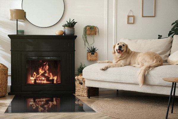 Rectangular glass hearth for log burner Colour Black