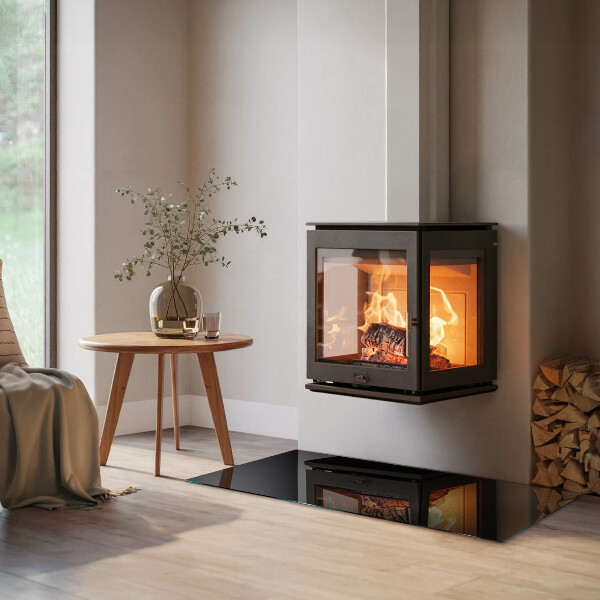 Rectangular glass hearth for log burner Colour Black