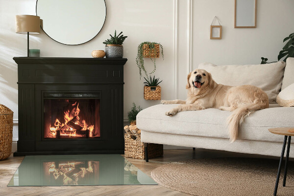 Rectangular glass hearth Olive colour