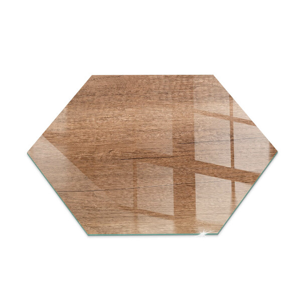 Hexagonal glass hearth for stove Natural wood pattern