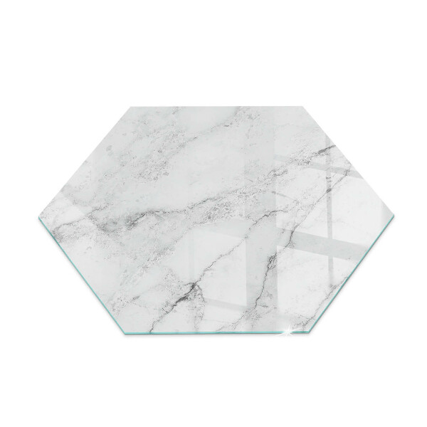 Hexagonal glass hearth for stove Marble pattern with veins