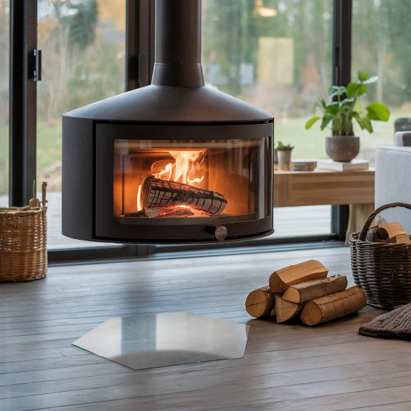 Hexagonal corner glass hearth Concrete texture with effect