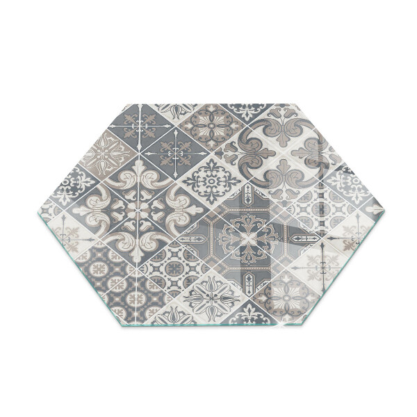 Hexagonal glass hearth for stove Decorative mosaic pattern