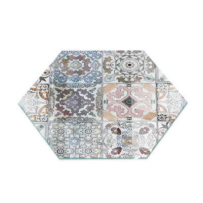 Hexagonal glass hearth for stove Mosaic patterns in tiles