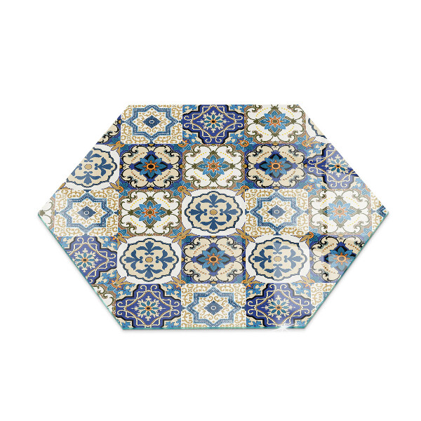 Hexagonal corner glass hearth Mosaic pattern with flowers