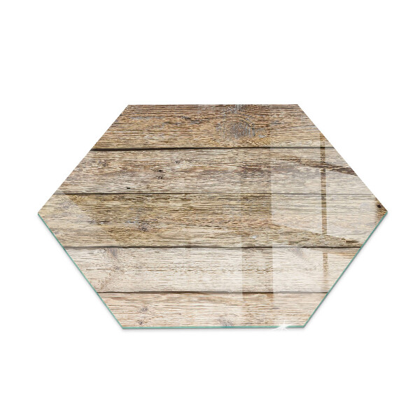 Hexagonal glass hearth for stove Natural wood boards