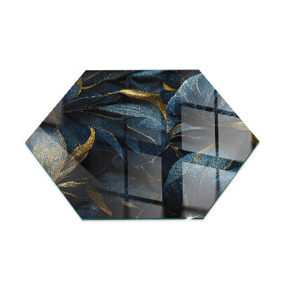 Hexagonal corner glass hearth Elegant leaves in texture