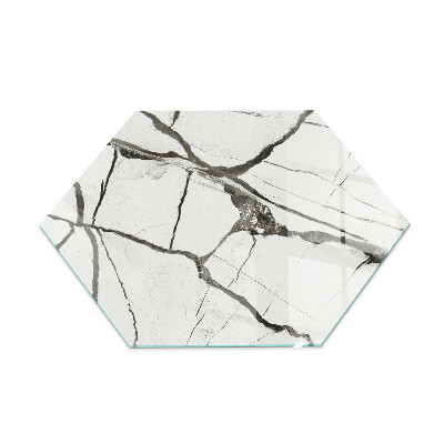 Hexagonal glass hearth for stove Marble Vein Pattern