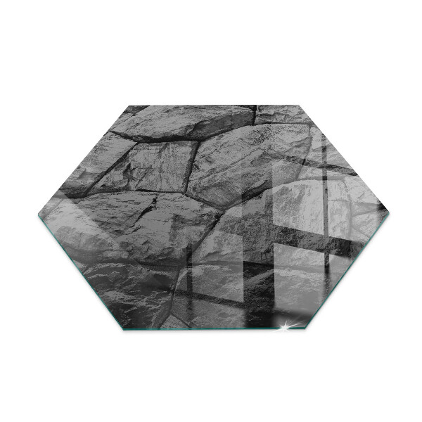 Hexagonal corner glass hearth Natural stone pattern