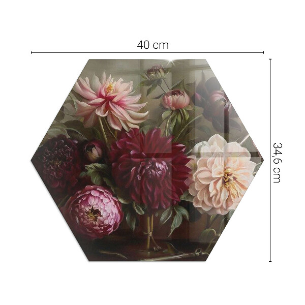 Hexagonal glass hearth pad Flower bouquet in detail