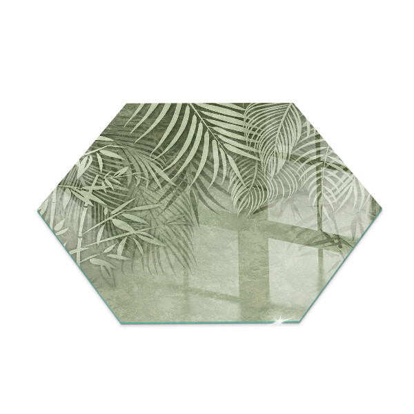 Hexagonal corner glass hearth Tropical leaves in the background