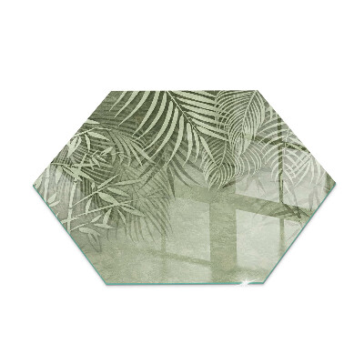 Hexagonal corner glass hearth Tropical leaves in the background