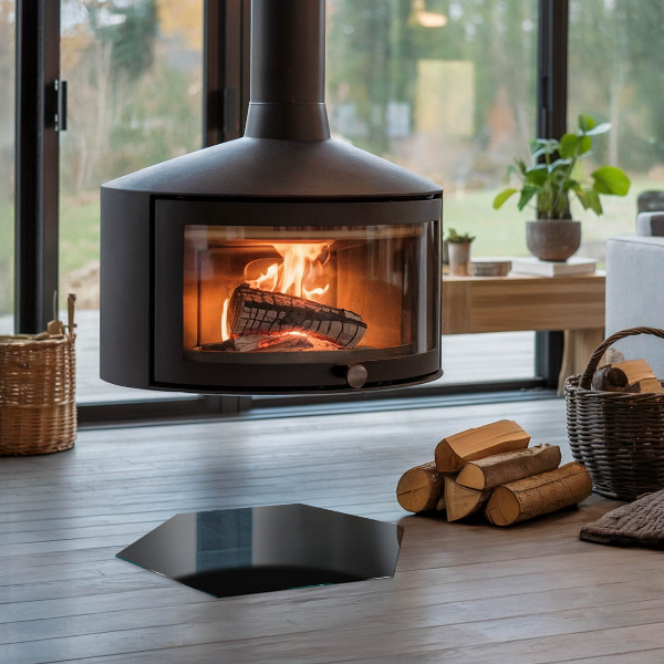 Hexagonal glass hearth pad Colour Black