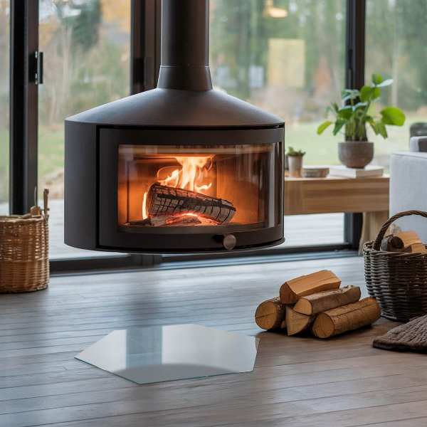 Hexagonal glass hearth for stove Colour Grey