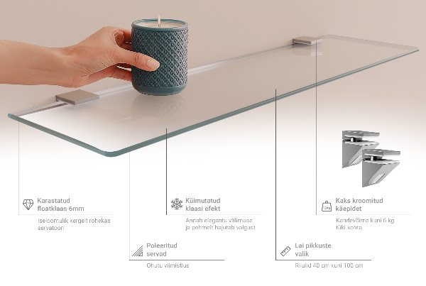 Translucent floating shelf for mirror 17x5 inches