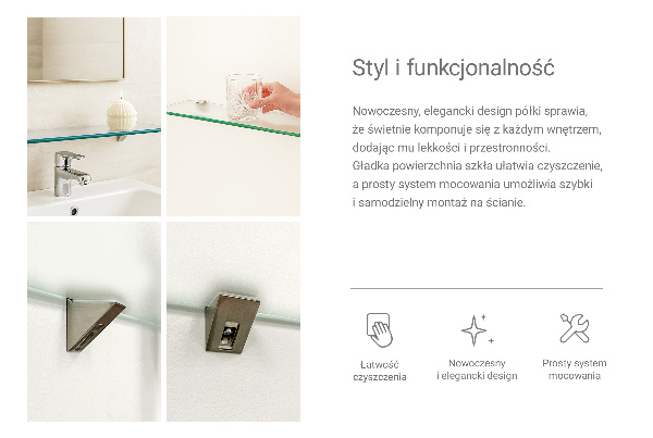 Translucent floating shelf for mirror measuring 31 by 5 inches