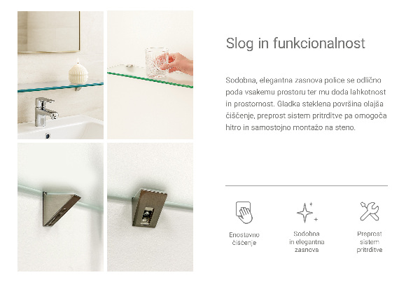 Translucent glass bath and shower shelf in 35x5 inches or 90x13 centimeters
