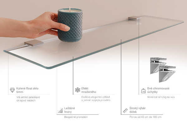 Translucent tempered glass bathroom shelf 15x5 inches