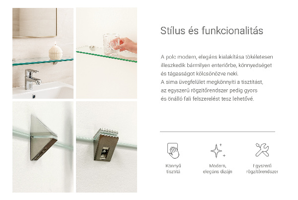 Glass wall shelf for mirror 100x13 cm