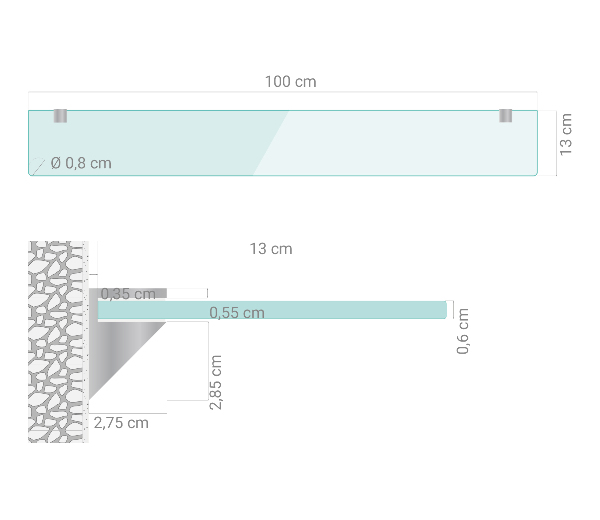 Glass wall shelf for mirror 39x5 in (100x13 cm)