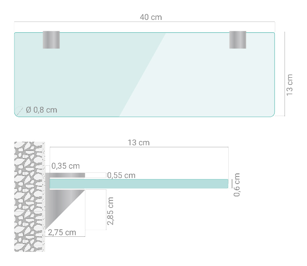 Glass bathroom shelf 15x5 in (40x13 cm)
