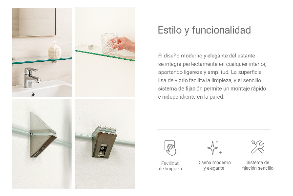 Glass wall shelf for mirror 45x13 cm