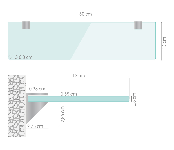 Glass bathroom shelf 50x13 cm
