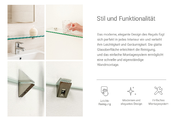 Glass wall shelf for mirror 31x5 in (80x13 cm)