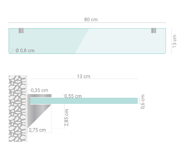 Glass wall shelf for mirror 80x13 cm