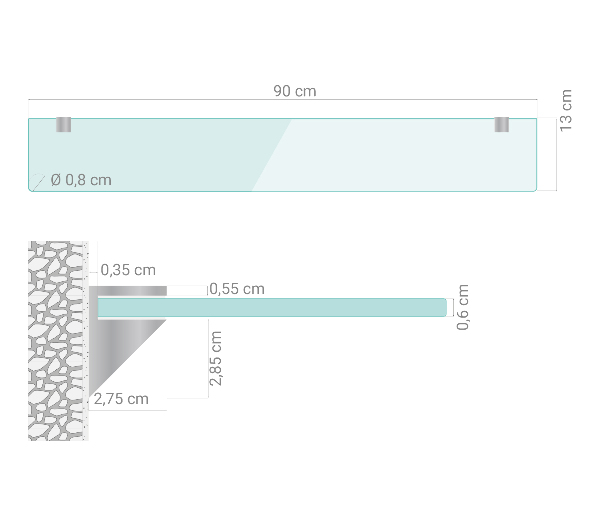 Glass bathroom shelf 35x5 in (90x13 cm)