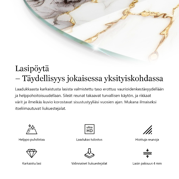 Glass table top with print Smooth white