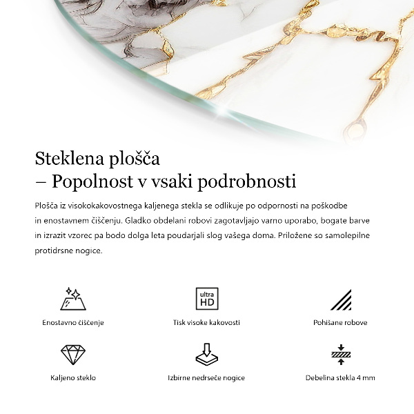 Glass table top with print Smooth white