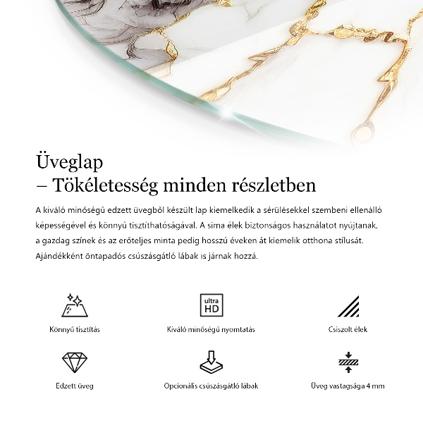 Round glass table top with print Smooth black style