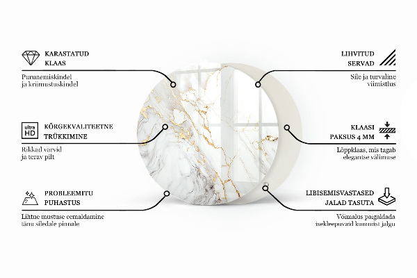 Round glass table top Marble pattern