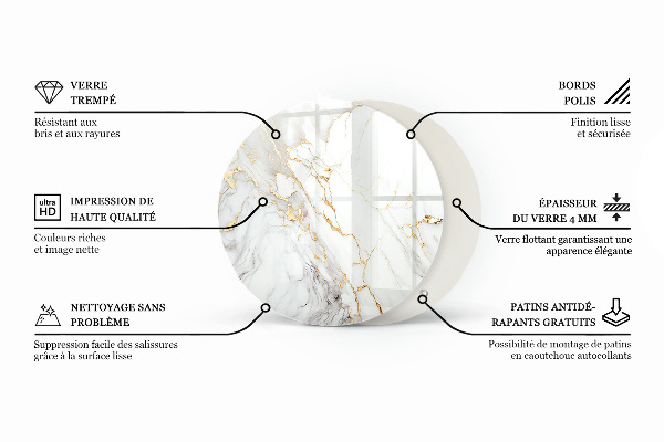 Round glass table top Marble pattern