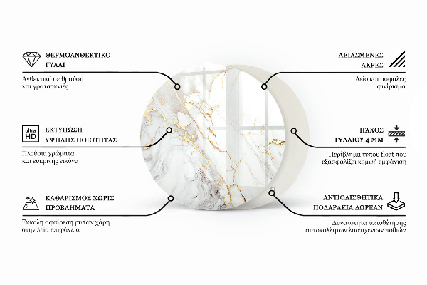 Round glass table top Marble pattern