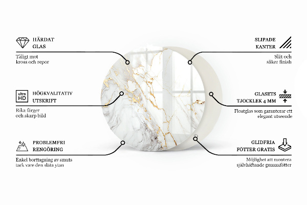 Round glass table top with print Concrete with cracks