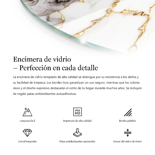 Round glass table top with print Elegant marble pattern