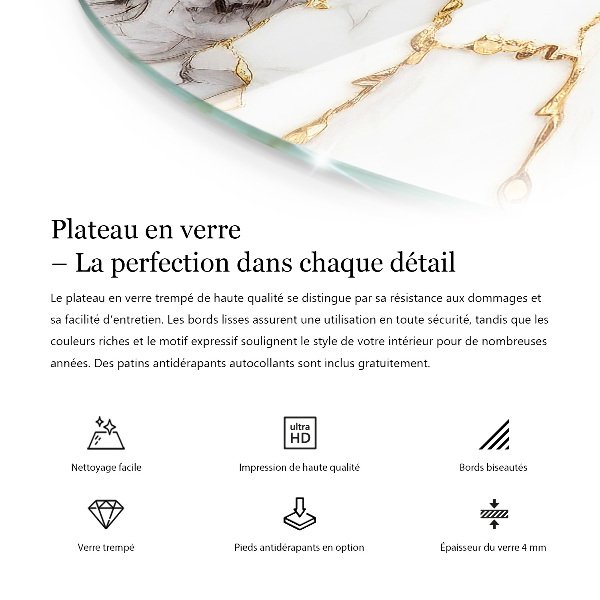 Round glass table top with print Elegant marble pattern