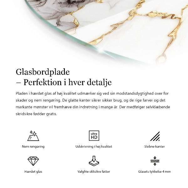 Round glass table top with print Veined marble pattern